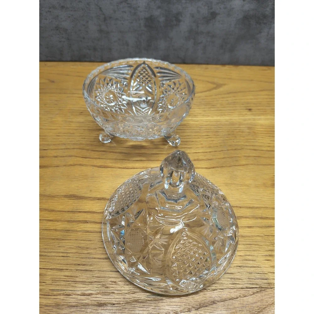 Vintage Crystal Cut Covered Candy Dish Star‎ Design